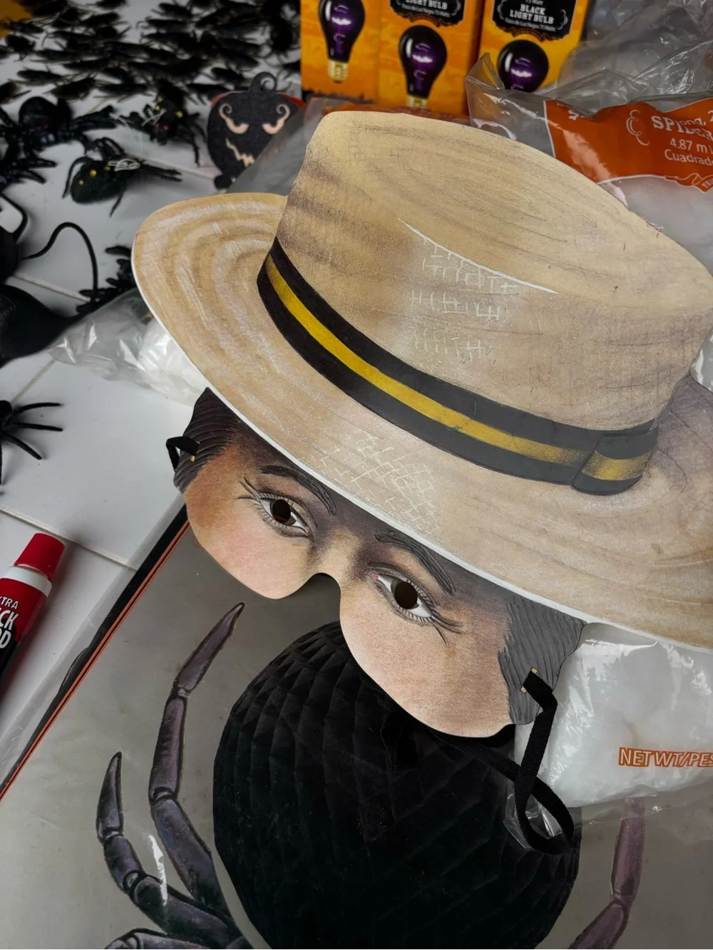 Halloween Decor Kit -Spiders & Mice, Spider Webs, Black Light Bulbs, Mask & More